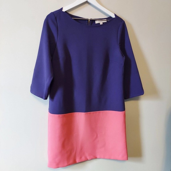 LOFT Dresses & Skirts - Loft Color Block Dress Purple Pink Size 8 Spring Shift Dress Large